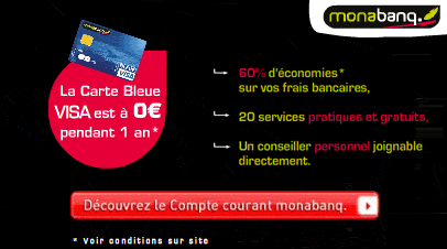MONABANQ : La carte bleue VISA gratuite pendant 1 an + économie en moyenne de 60% sur frais bancaires