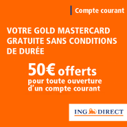 ING Direct : Compte courant sans frais avec la carte Gold MasterCard gratuite + 50 euros offerts
