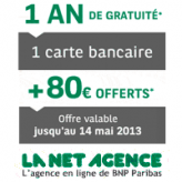 La NET agence : Compte bancaire sans frais + 80 euros offerts + la carte bancaire gratuite