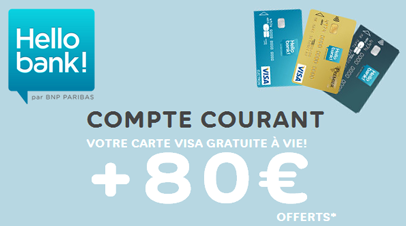 Compte courant Hello bank!  : votre carte Visa gratuite + 80 € offerts !
